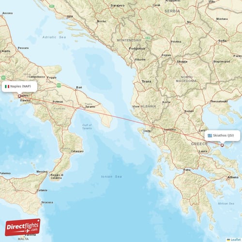 Naples - Skiathos direct flight map