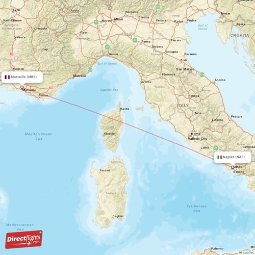 Naples - Marseille direct flight map