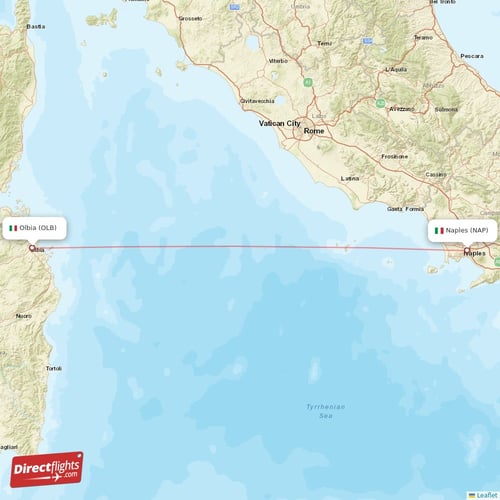 Naples - Olbia direct flight map