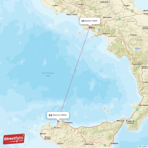 Naples - Palermo direct flight map