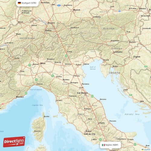 Naples - Stuttgart direct flight map