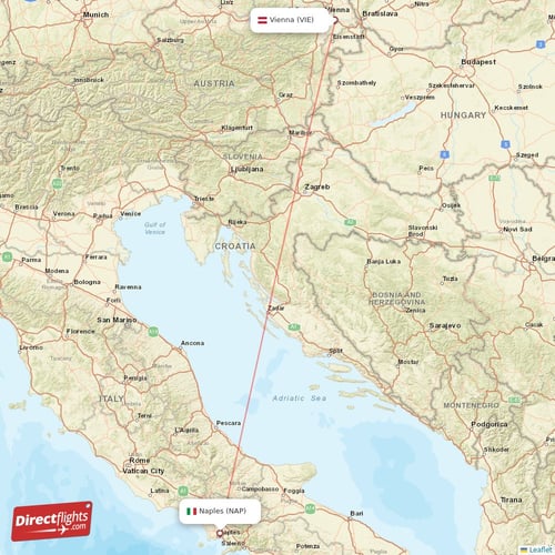 Naples - Vienna direct flight map