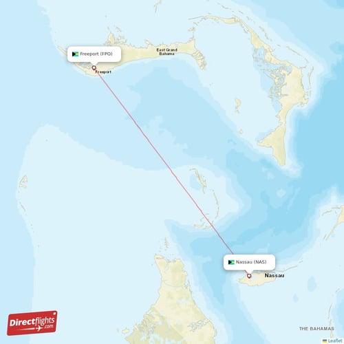 Nassau - Freeport direct flight map