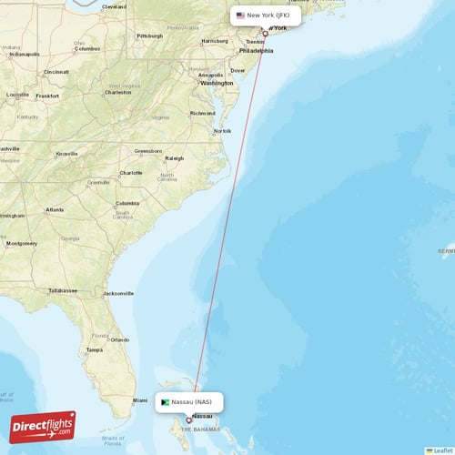 Nassau - New York direct flight map