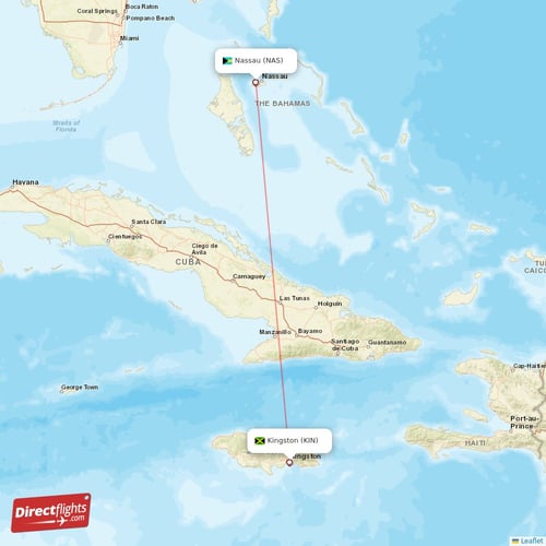 Nassau - Kingston direct flight map