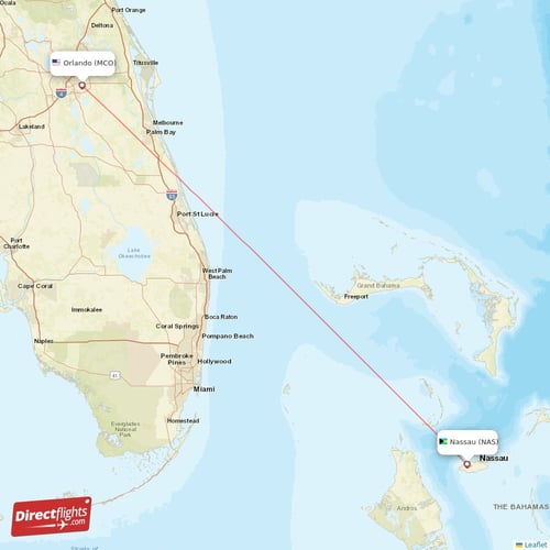 Nassau - Orlando direct flight map