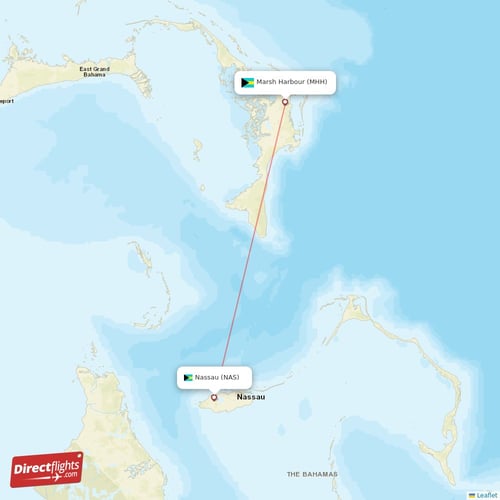 Nassau - Marsh Harbour direct flight map