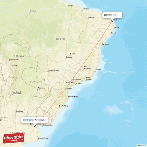 Natal - Buenos Aires direct flight map