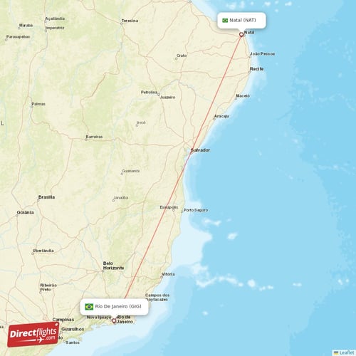 Natal - Rio De Janeiro direct flight map