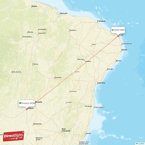 Natal - Goiania direct flight map