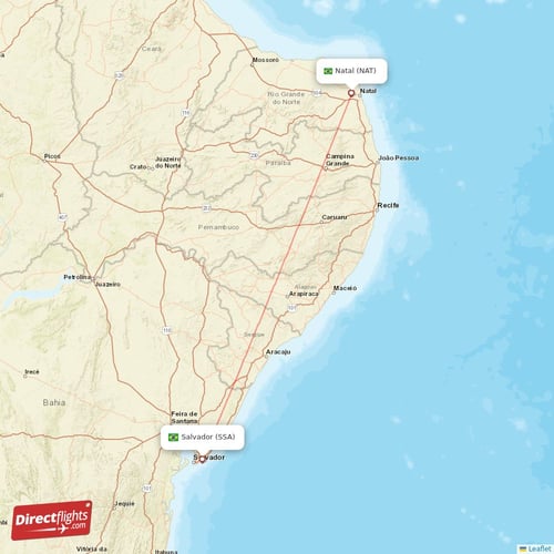 Natal - Salvador direct flight map