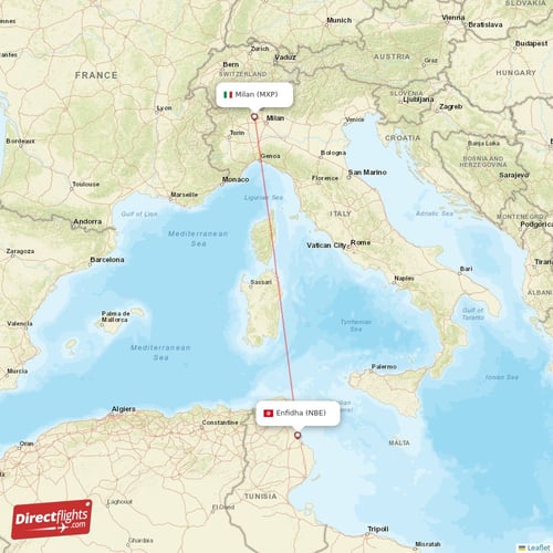Enfidha - Milan direct flight map