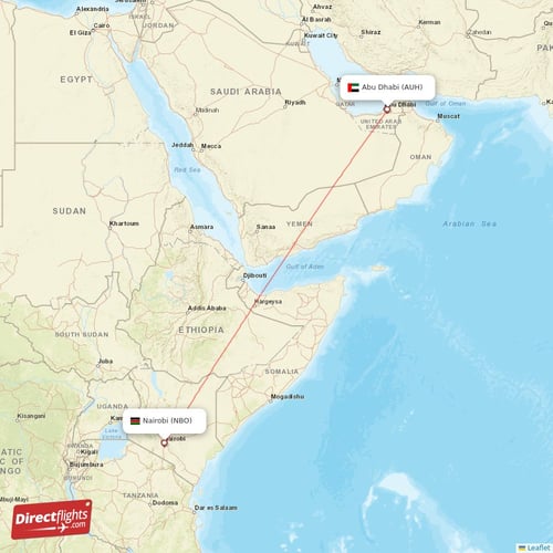 Nairobi - Abu Dhabi direct flight map