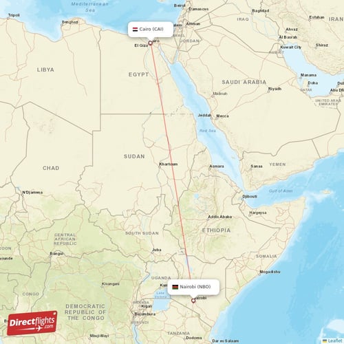 Nairobi - Cairo direct flight map