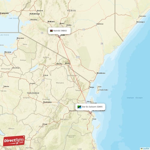 Nairobi - Dar Es Salaam direct flight map