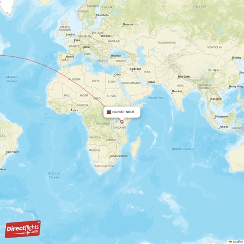 Nairobi - New York direct flight map