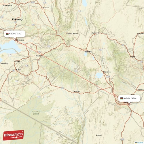 Nairobi - Kisumu direct flight map