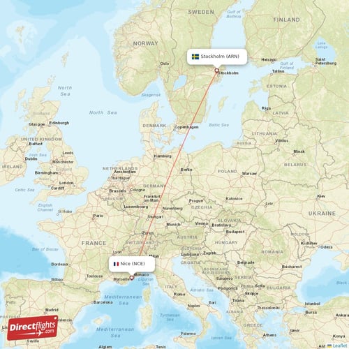 Nice - Stockholm direct flight map