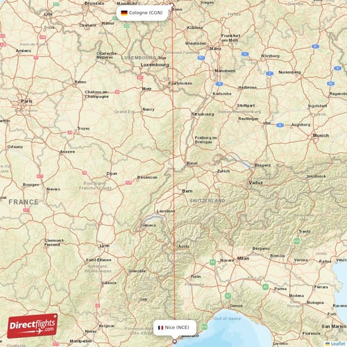 Nice - Cologne direct flight map
