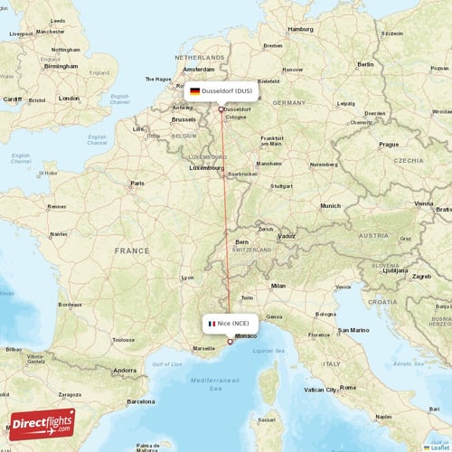 Nice - Dusseldorf direct flight map
