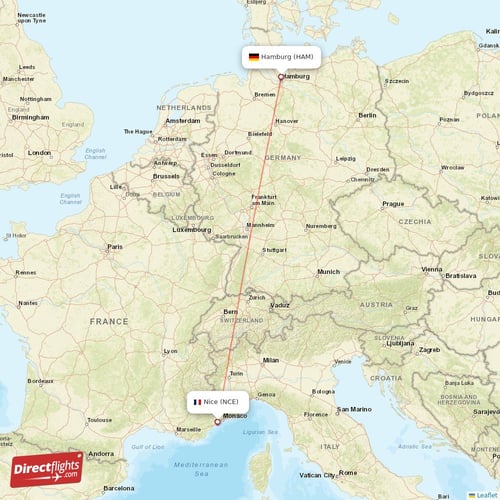 Nice - Hamburg direct flight map
