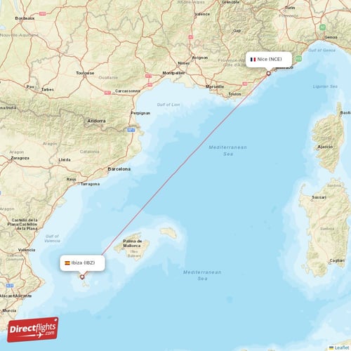 Nice - Ibiza direct flight map