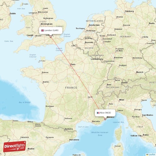 Nice - London direct flight map