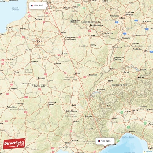 Nice - Lille direct flight map