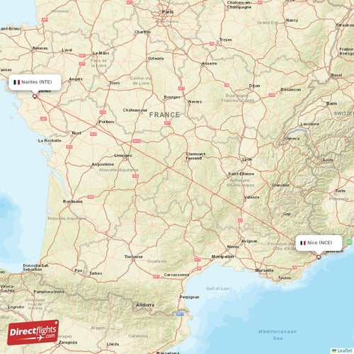 Nice - Nantes direct flight map