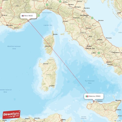 Nice - Palermo direct flight map