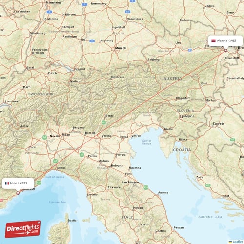 Nice - Vienna direct flight map