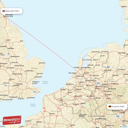 Newcastle - Frankfurt direct flight map