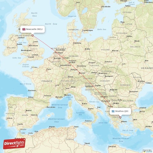 Newcastle - Skiathos direct flight map
