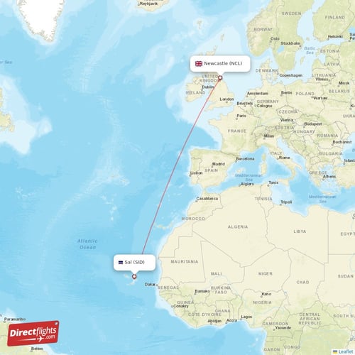 Newcastle - Sal direct flight map