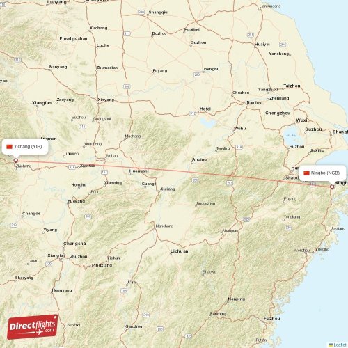 Ningbo - Yichang direct flight map