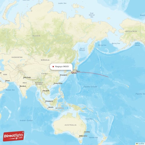 Nagoya - Honolulu direct flight map