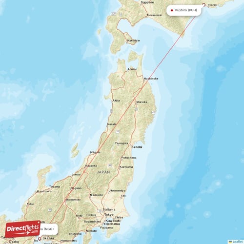 Nagoya - Kushiro direct flight map