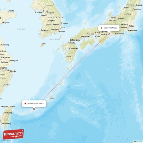 Nagoya - Miyakojima direct flight map