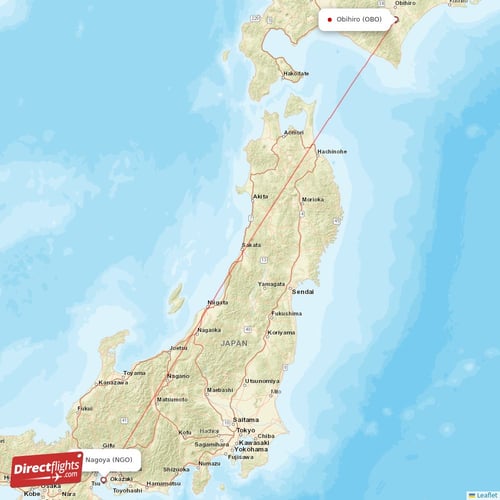 Nagoya - Obihiro direct flight map