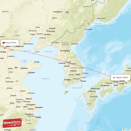Nagoya - Beijing direct flight map