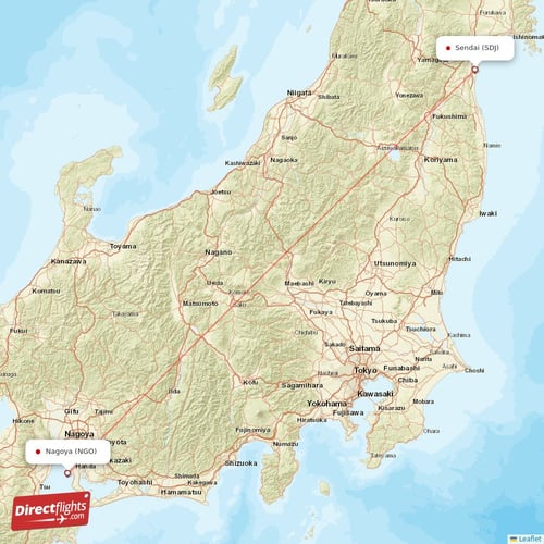 Nagoya - Sendai direct flight map