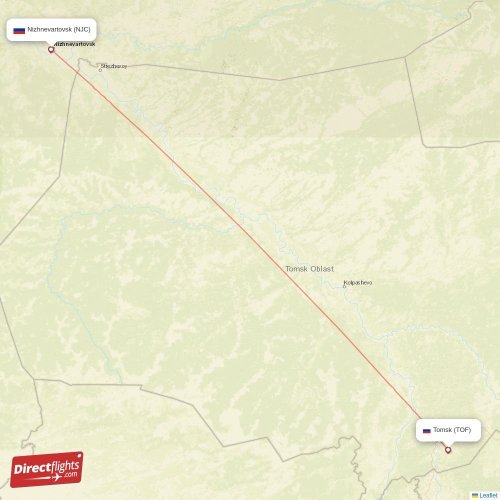 Nizhnevartovsk - Tomsk direct flight map