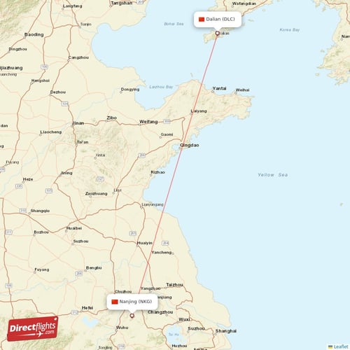 Nanjing - Dalian direct flight map