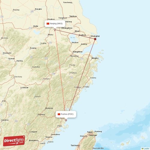 Nanjing - Fuzhou direct flight map