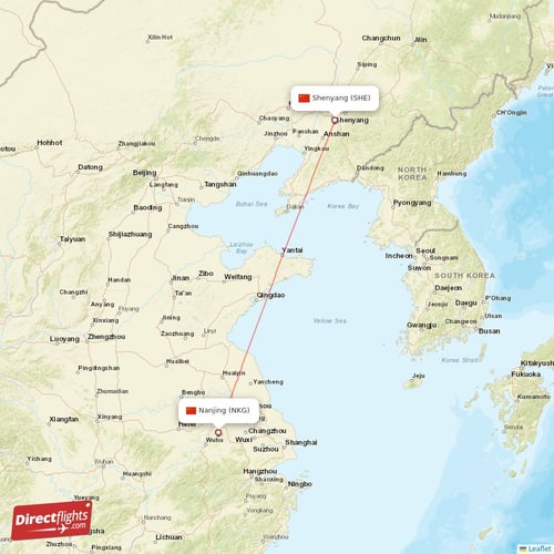 Nanjing - Shenyang direct flight map