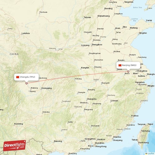 Nanjing - Chengdu direct flight map