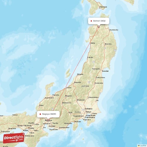 Nagoya - Aomori direct flight map
