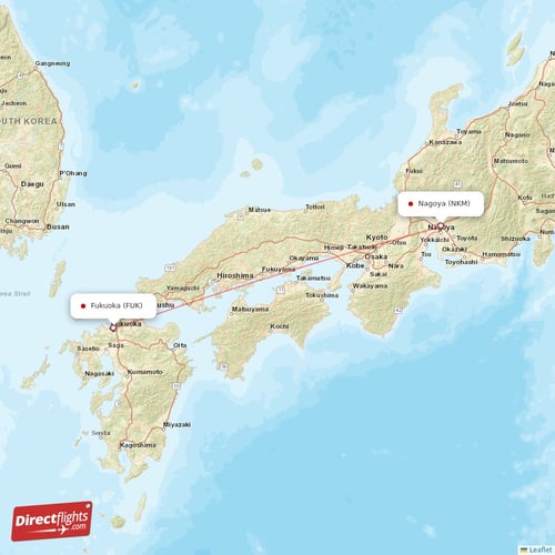Nagoya - Fukuoka direct flight map