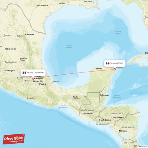 Mexico City - Cancun direct flight map