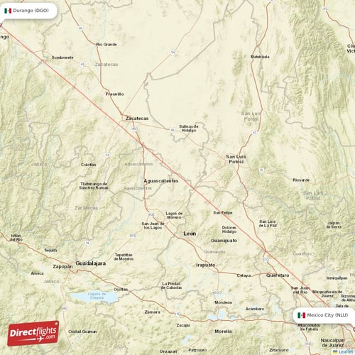Mexico City - Durango direct flight map